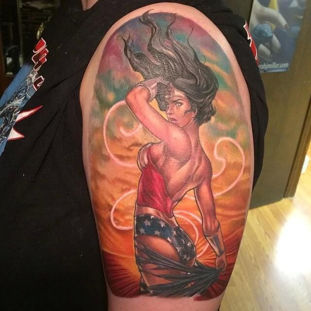 GB Tattoo — Wonder Woman and Batman sleeve by @bradgbtattoos...